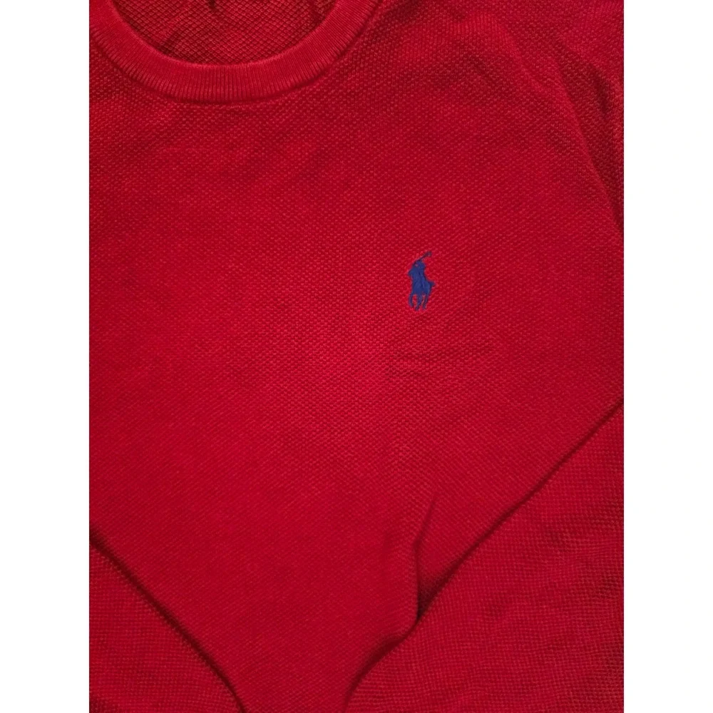 Polo Ralph Lauren Mens Red Pima Cotton Textured Crewneck Sweater Large L